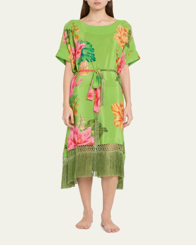 Hanabi Floral-Print Fringe-Hem Caftan