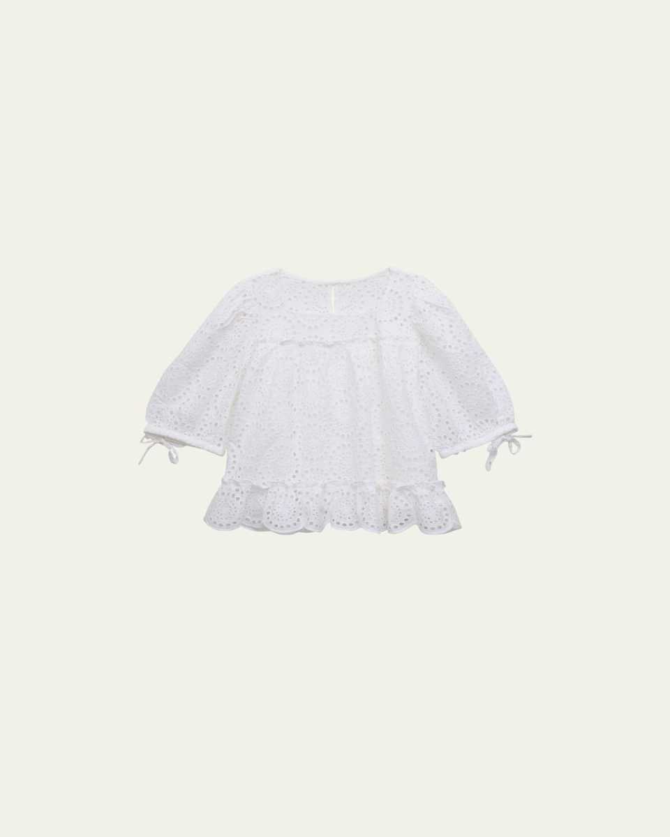Girl's Maeve Eyelet Puff-Sleeve Top, Size 2-14