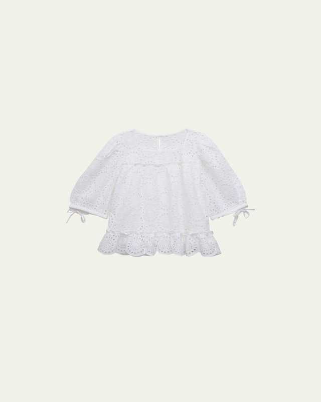 Girl's Maeve Eyelet Puff-Sleeve Top, Size 2-14