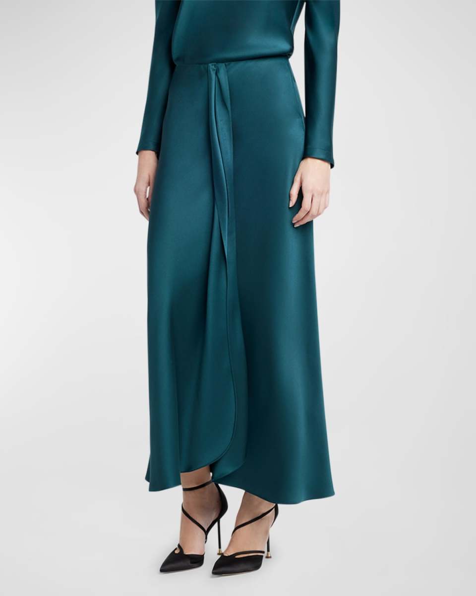 Silk Center-Pleat Midi Skirt