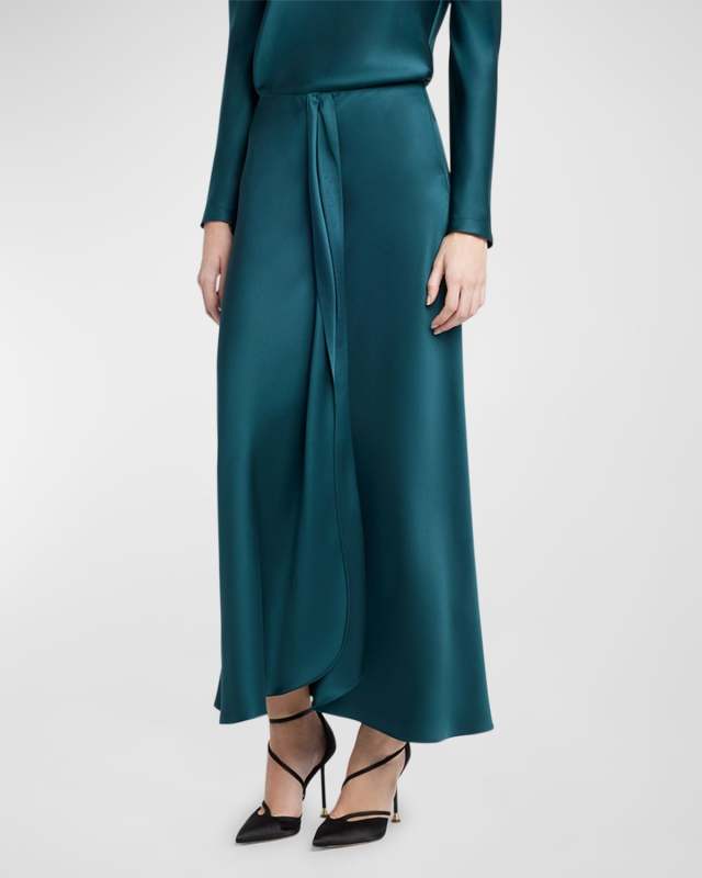 Silk Center-Pleat Midi Skirt