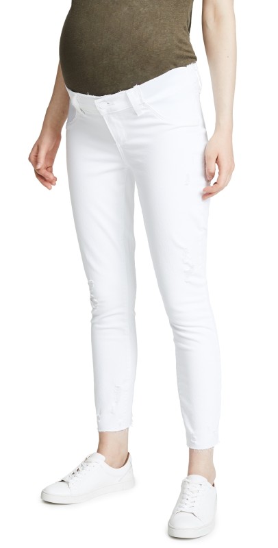 PAIGE Maternity Verdugo Crop Jeans with Raw Hem Whiteout Destructed
