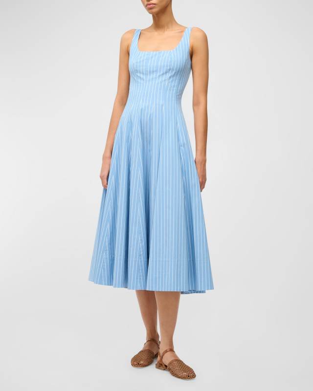 Wells Pinstripe Cotton Poplin Sleeveless Midi Dress