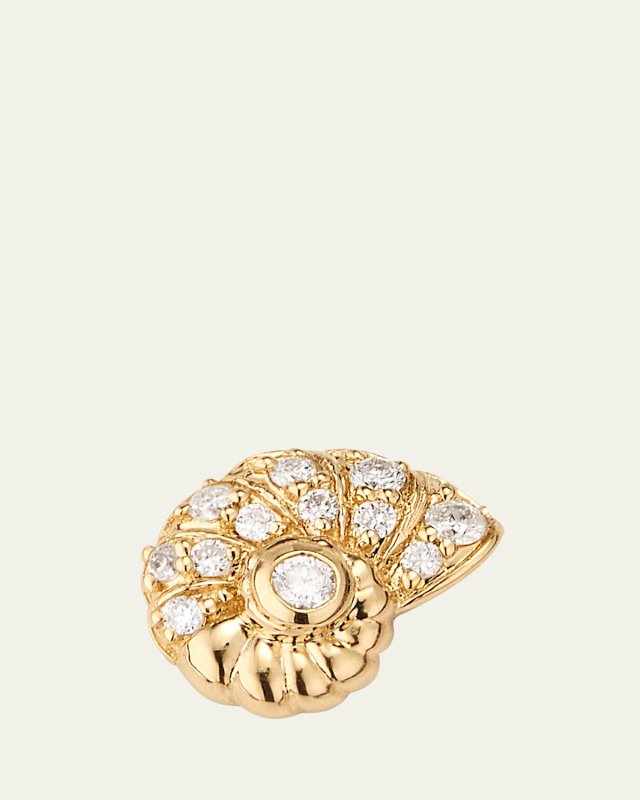14k Yellow Gold Nautilus Shell Stud Earrings With Diamonds