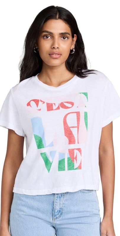 SUNDRY C'est La Vie Crew Neck Tee Optic White