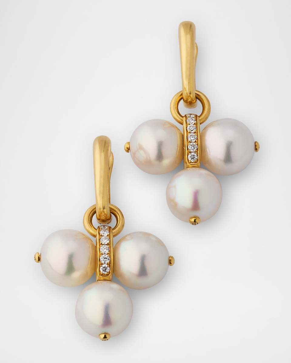 Detachable Akoya Pearl Trio Drop Earrings with Diamonds