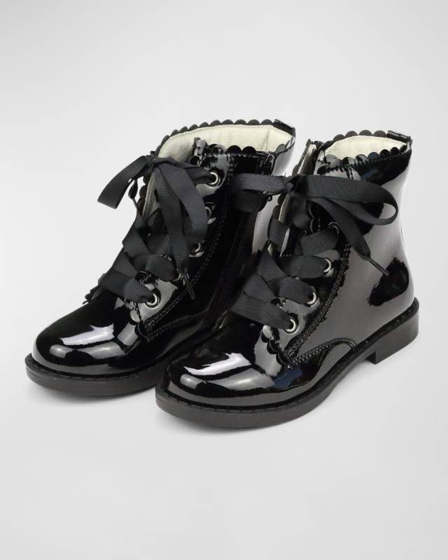Girl's Josephine Scalloped Patent Leather Boots, Baby/Toddler/Ki