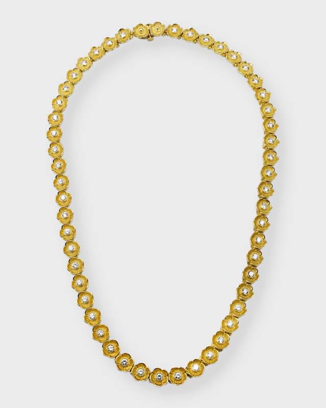 Estate 18K Yellow Gold 51 Diamond Floral Link Necklace