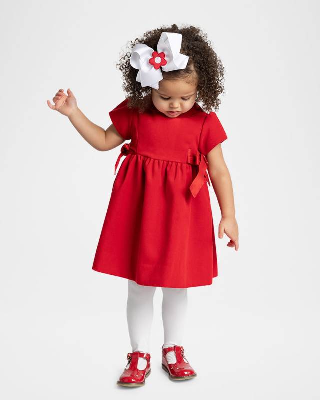 Girl's Velvet Dress W/ Silk Bows, Size 2-