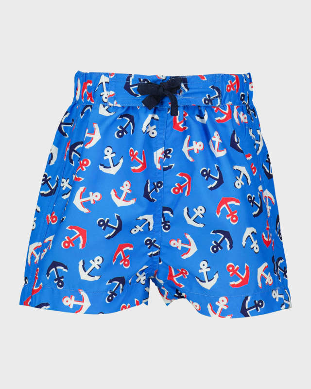 Boy's Anchor-Print Swim Trunks, Size 6M-24