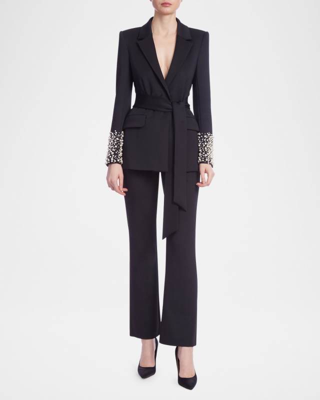 Wrap-Front Faux Pearl Jacket