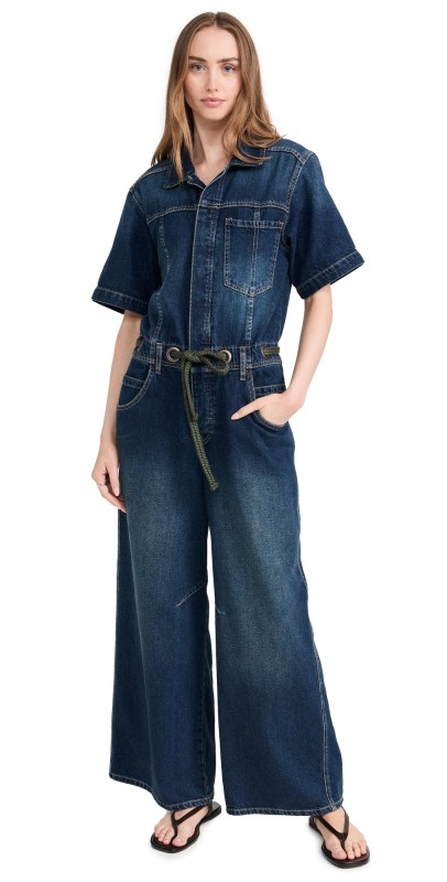 Free People Edison Wideleg Coveralls Cerulean Skies