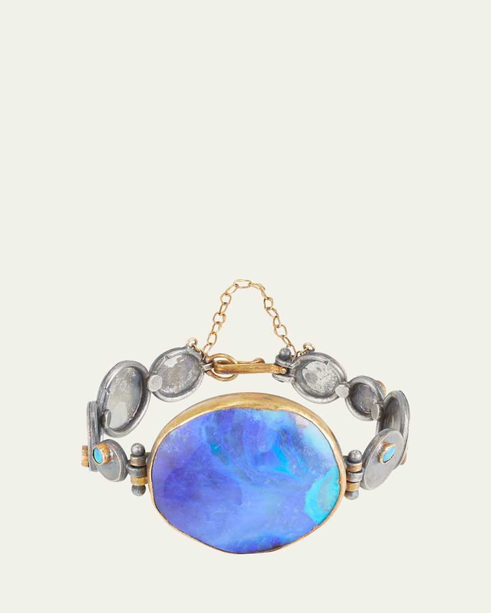 Gold and Silver Lovely Big Boulder Opal Bracelet with Eccentric Band