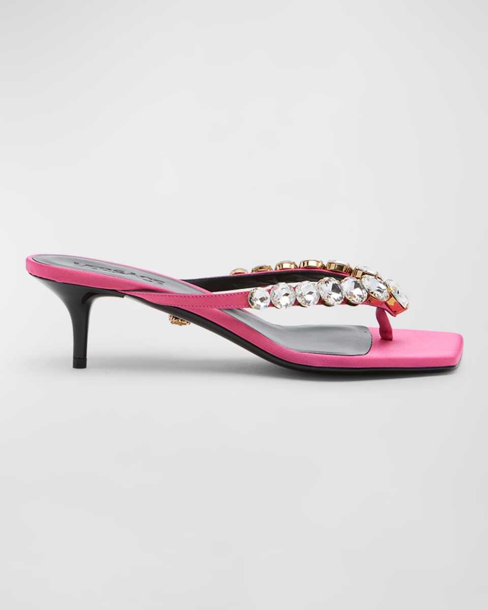 45mm Kitten-Heel Crystal Thong Sandals