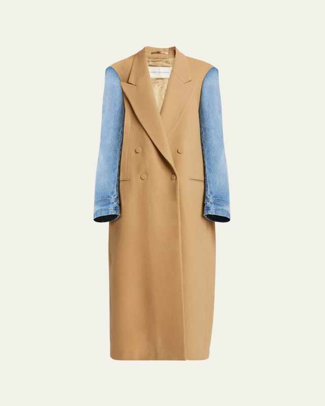 Rinko Wool Trench Coat with Denim Sleeves