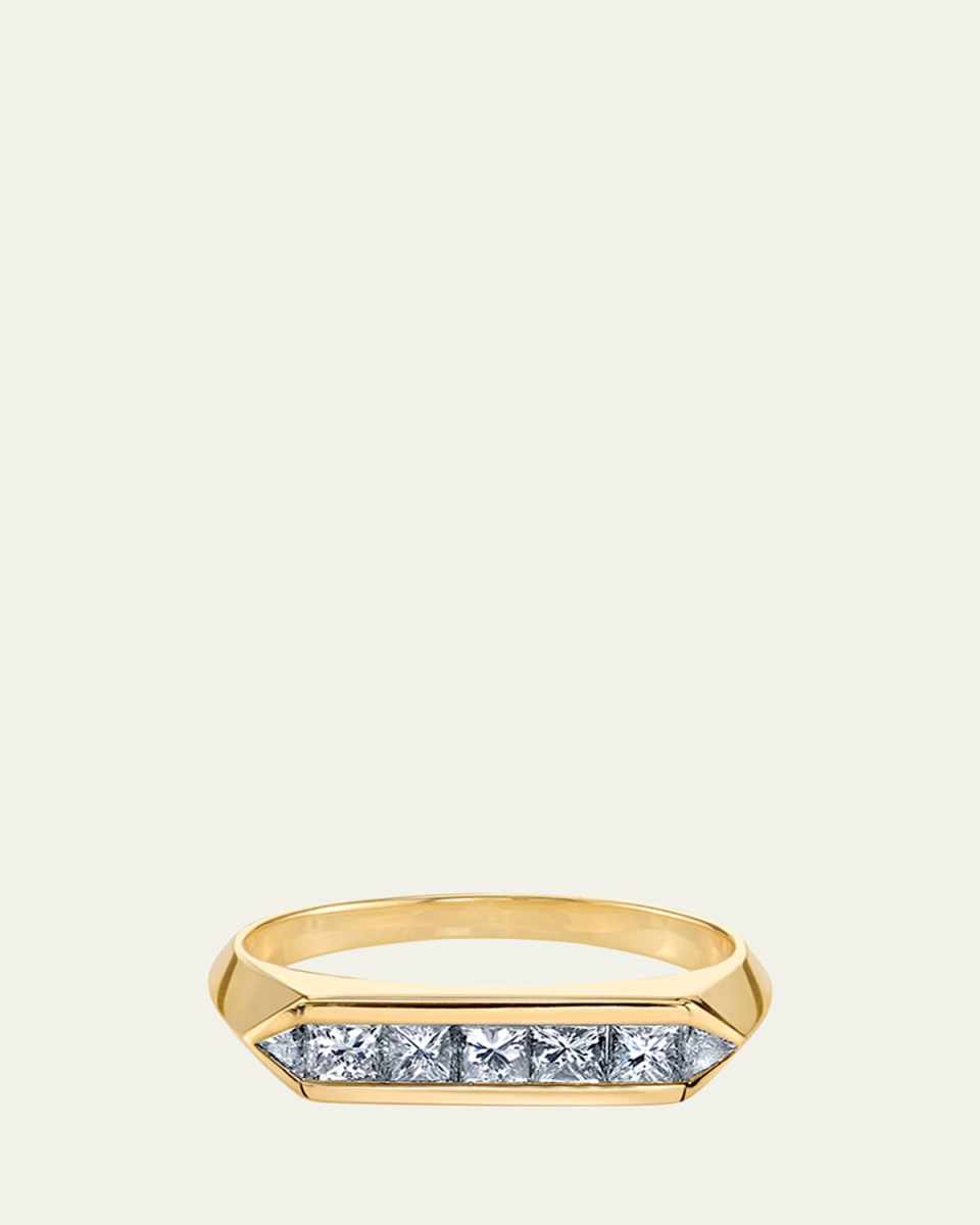 18K Yellow Gold Trillion Princess Diamond Chevron Band Ring