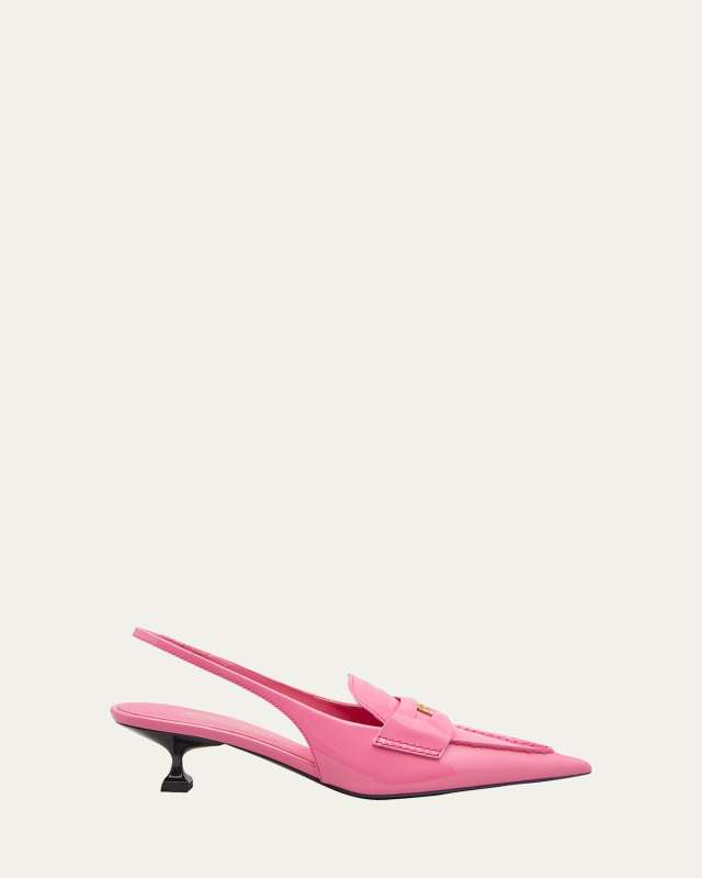 Patent Coin Penny Loafer Slingback Pumps