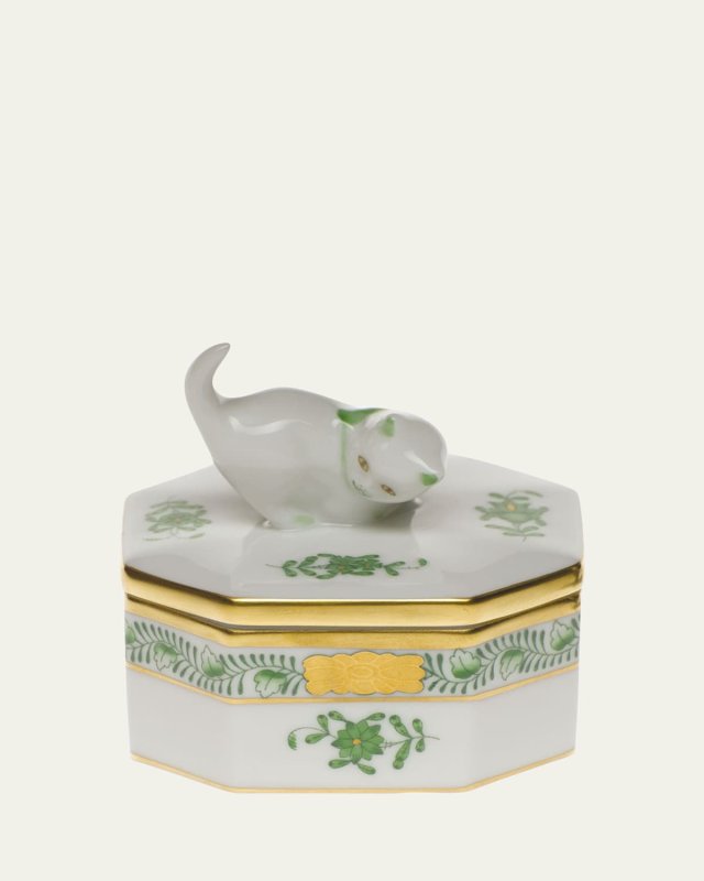 Chinese Bouquet Green Small Octagonal Cat Box