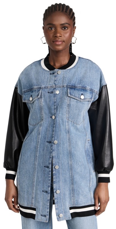 alice + olivia Ortenhort Vegan Varsity Jacketadie Light Vintage Blue