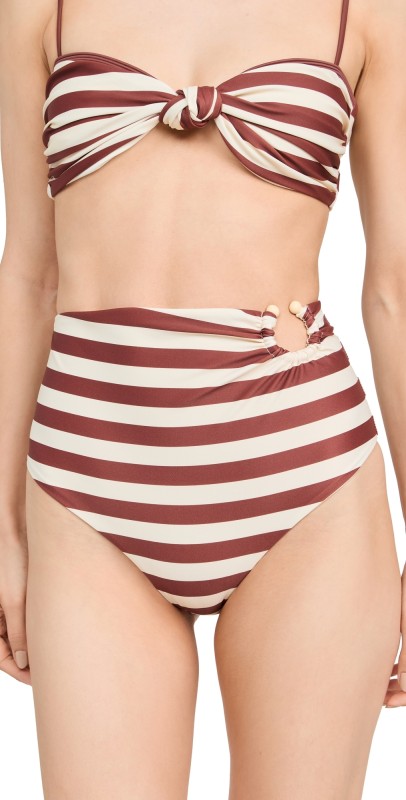 Johanna Ortiz Ecru Marsala Barbasco Bikini Bottoms Swimsuit Stripes Ecru/Marsala