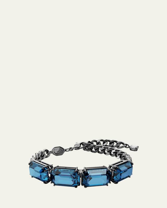 Millenia Ruthenium-Plated Octagon-Cut Blue Crystal Curb Chain Bracelet