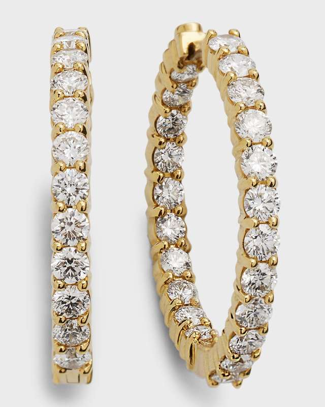 18K Small Inside Outside Diamond Hoop Earrings, 28mm