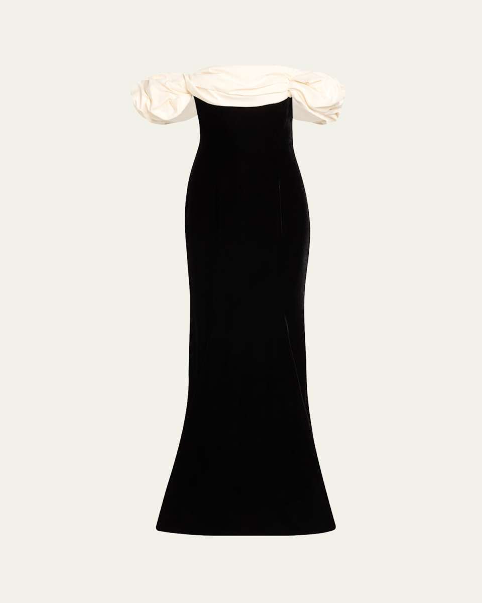 Virgo Scrunched Off-Shoulder Gown