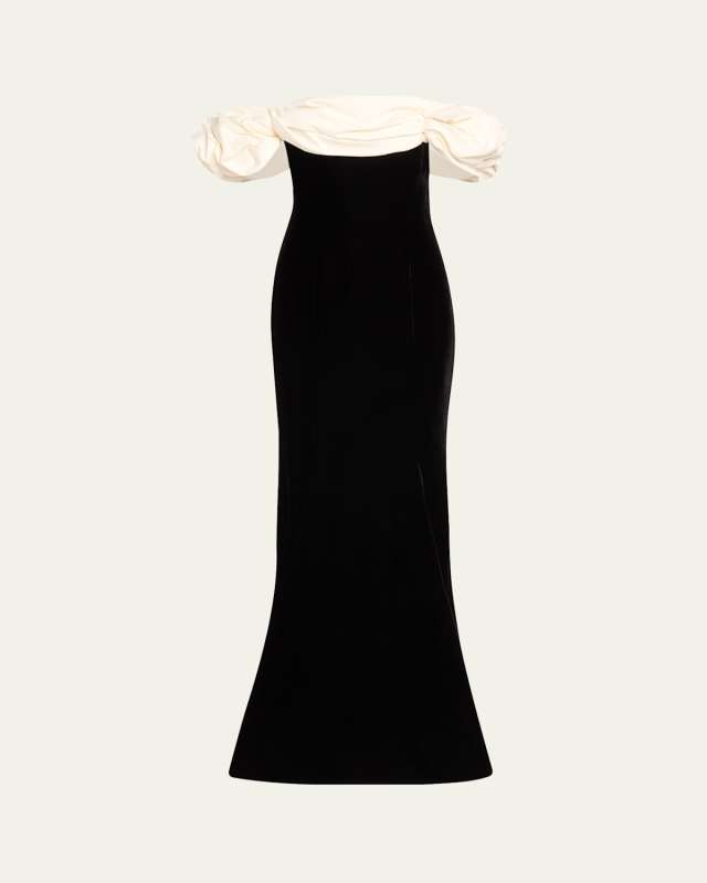 Virgo Scrunched Off-Shoulder Gown