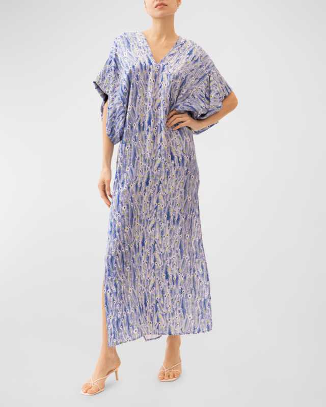 Beatriz Feather Printed Maxi Kaftan