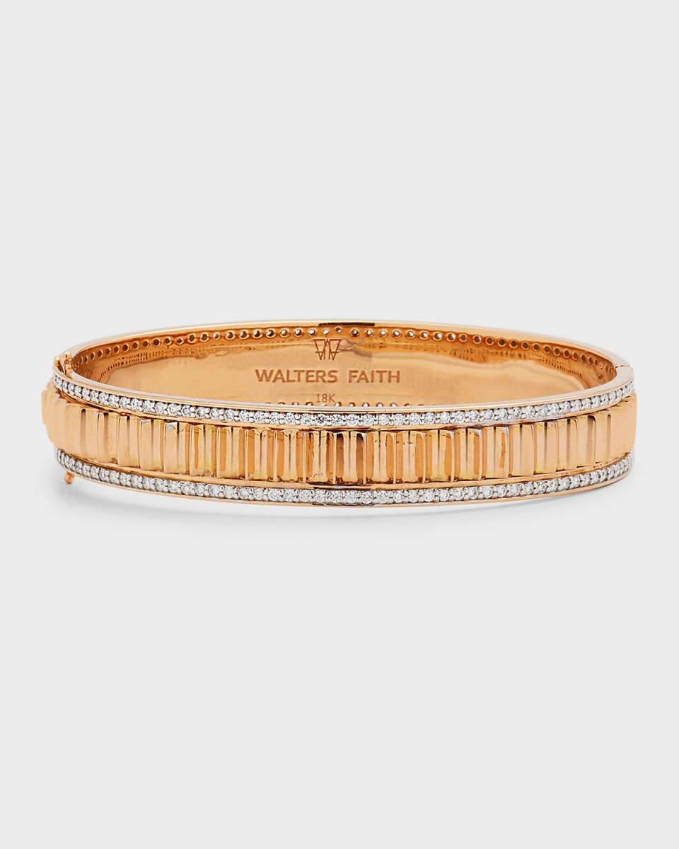 18K Rose Gold Clive Diamond Edge Fluted Cuff Bangle