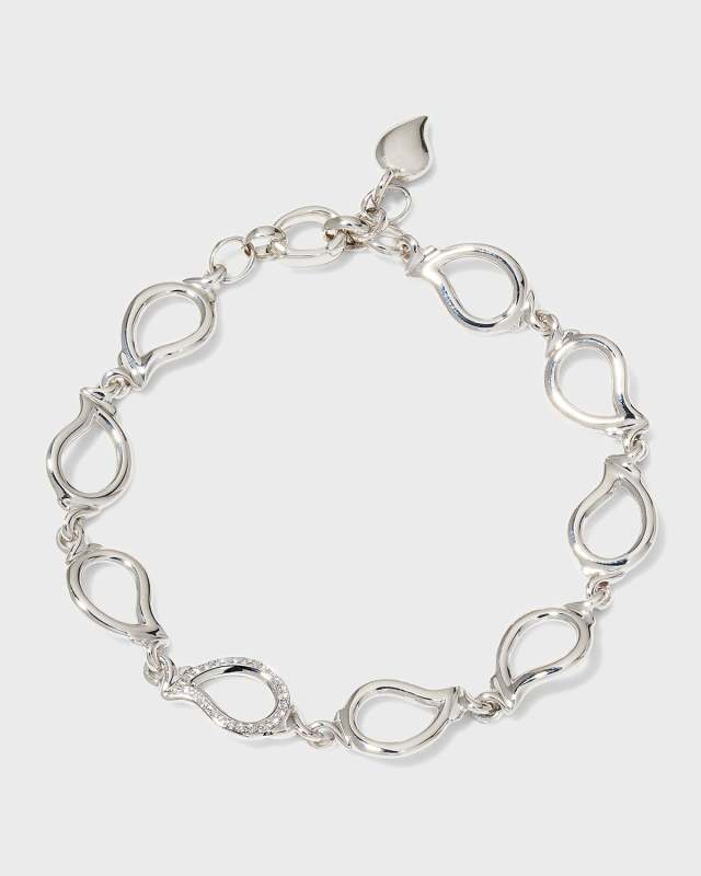 Signature 18k White Gold Link Bracelet with Diamonds