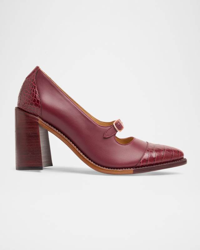 Miss Eliza Mixed Leather Mary Jane Pumps