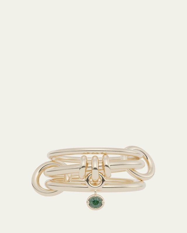 Piera 3-Band 18K Yellow Gold Ring with Bezel-Set Emerald Charm