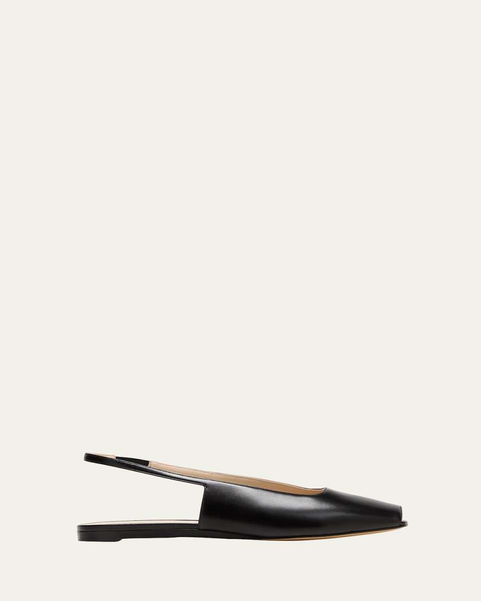 Leather Sling Peep-Toe Ballerina Flats