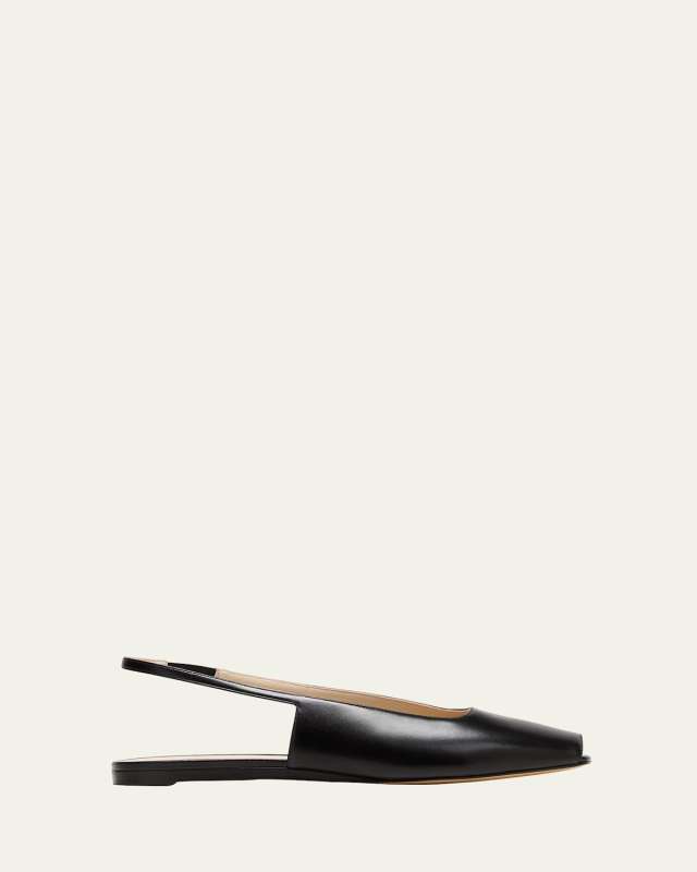 Leather Sling Peep-Toe Ballerina Flats