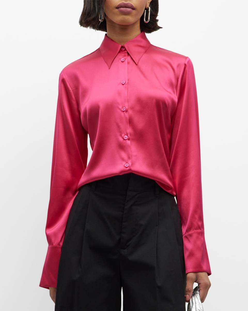 Silk Satin Button-Front Shirt