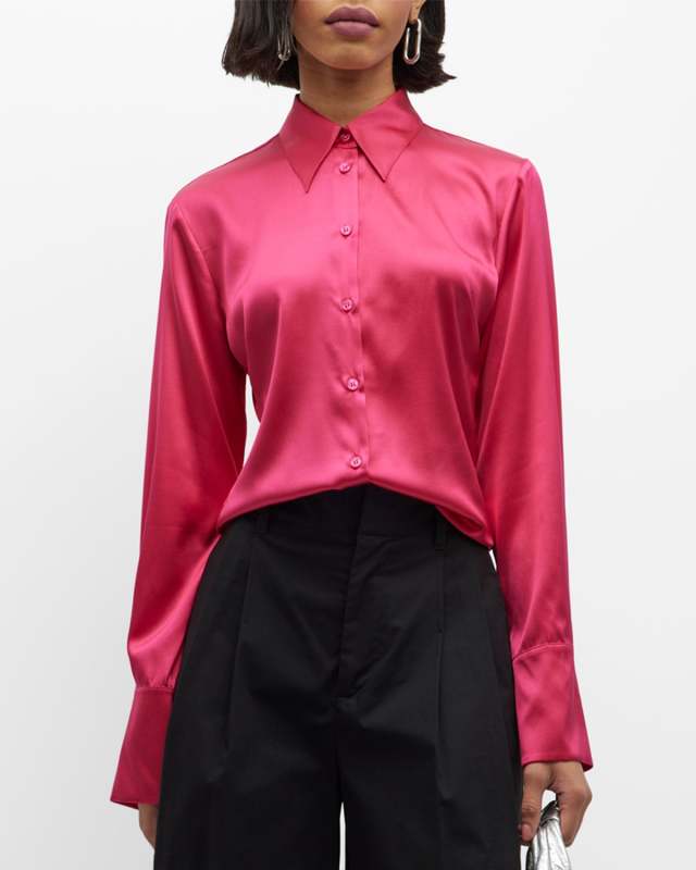 Silk Satin Button-Front Shirt