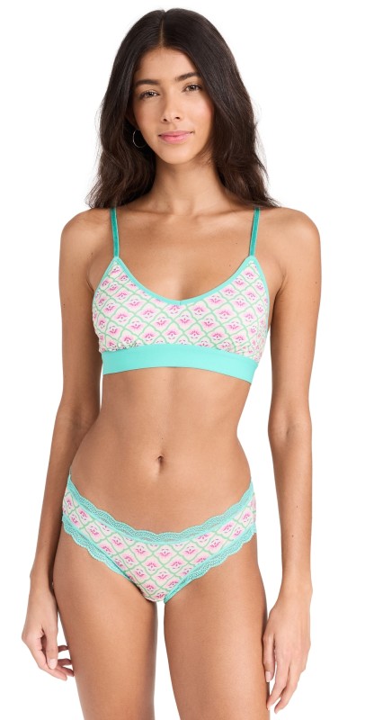 Stripe & Stare T-Shirt Bra & Knicker Set - Green Floral Multi