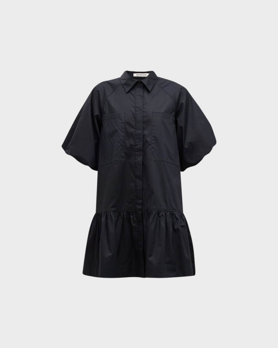 Chrissy Puff-Sleeve Cotton Poplin Mini Shirtdress