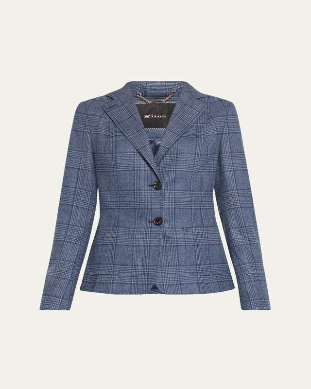 Single-Breasted Houndstooth Plaid Blazer