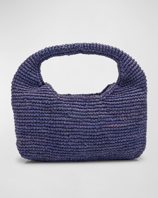Half Moon Raffia Top-Handle Bag