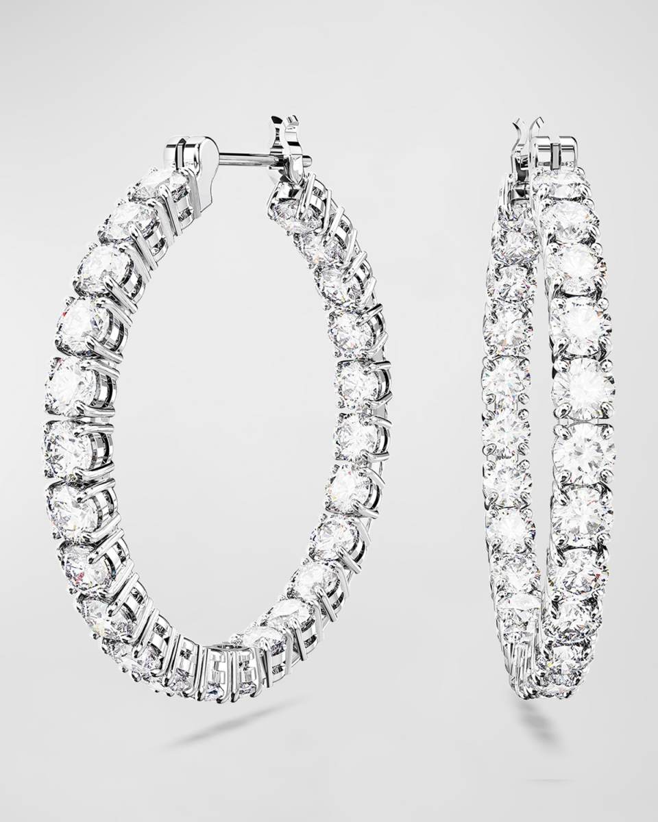 Matrix Rhodium-Plated Round-Cut Crystal Hoop Earrings