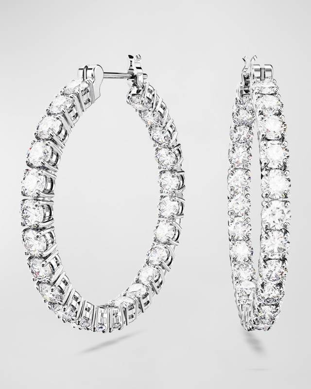 Matrix Rhodium-Plated Round-Cut Crystal Hoop Earrings