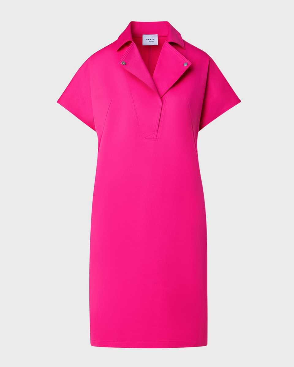 Moto Polo Collar Short-Sleeve Cotton Gabardine Stretch Dress