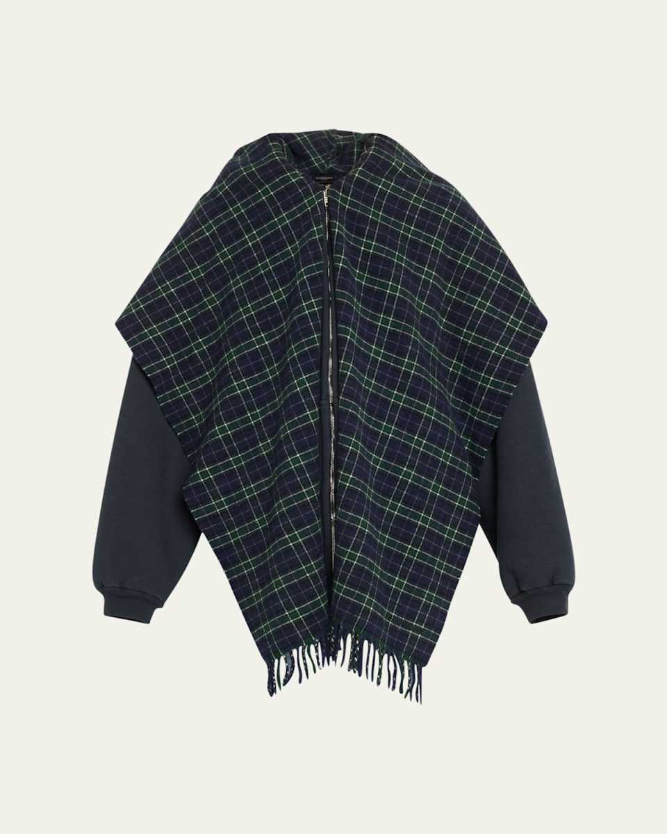 Oversized Plaid Scarf Zip Up Hoodie