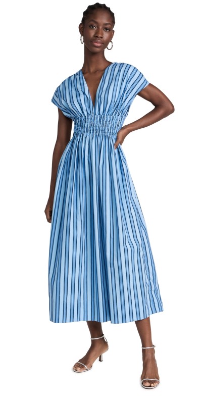 FAITHFULL THE BRAND Agnes Midi Dress Akaiatripe -Blue
