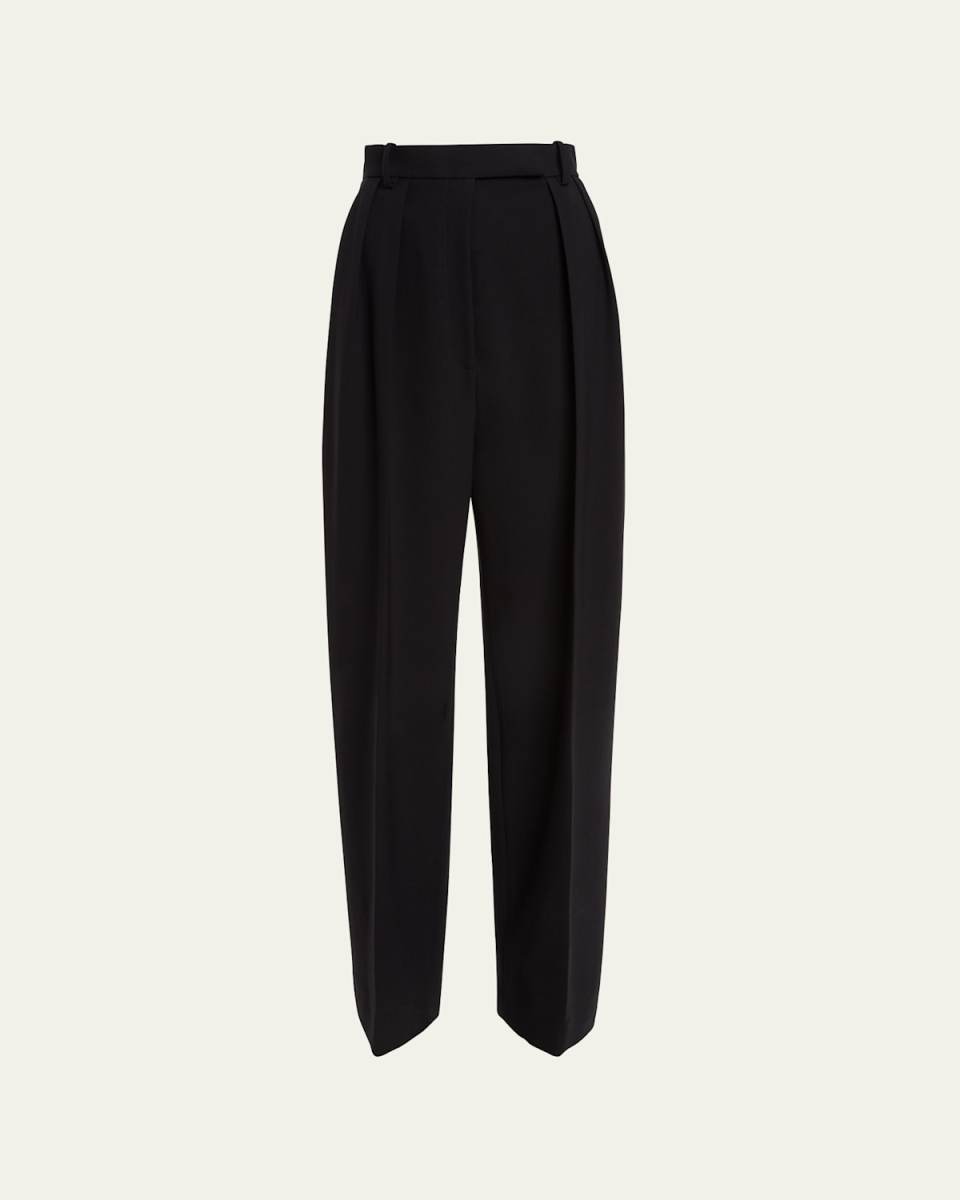 Cessie Mid-Rise Double-Pleated Straight-Leg Crepe Pants