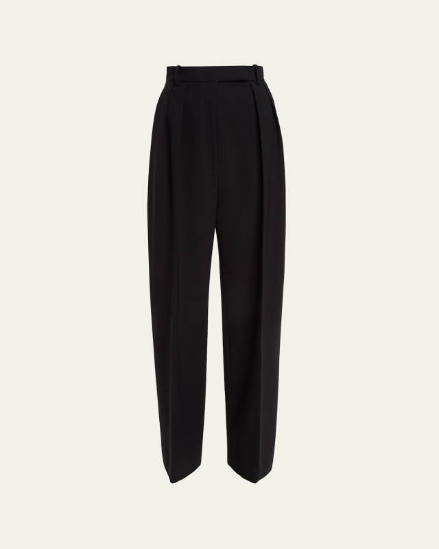 Cessie Mid-Rise Double-Pleated Straight-Leg Crepe Pants