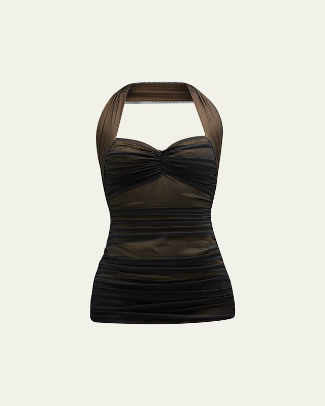 Bill Mio Ruched Mesh One-Piece Swimsuit