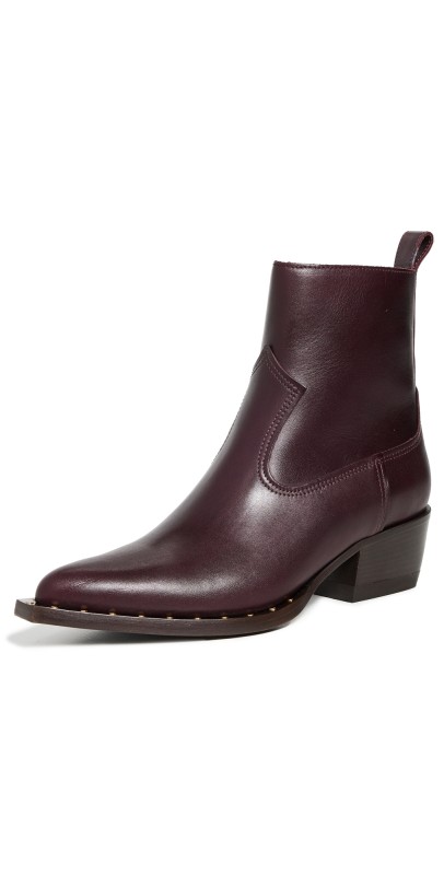 Golden Goose Leather Booties with Studs Foxing Bordeaux